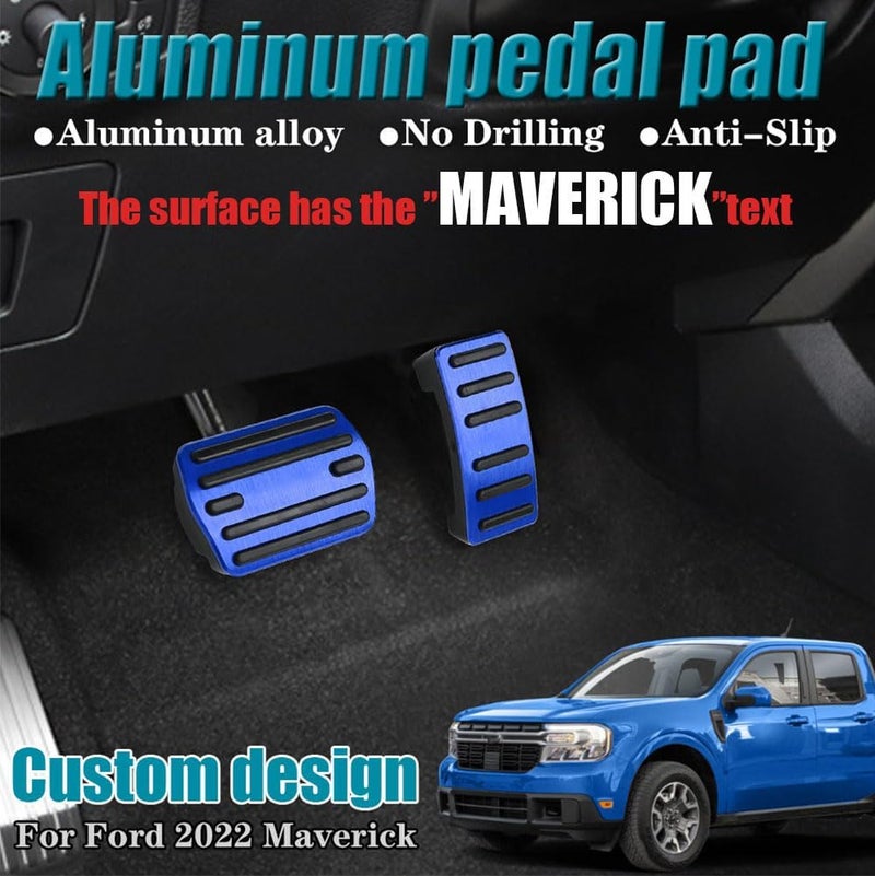 LEXLEY 2PCS Anti-Slip Aluminum Brake Gas Pedal Pads,Auto No Drilling Accelerator Pedal Covers Only for Ford 2022 2023 2024 2025 2026 Maverick-Blue - Image 2
